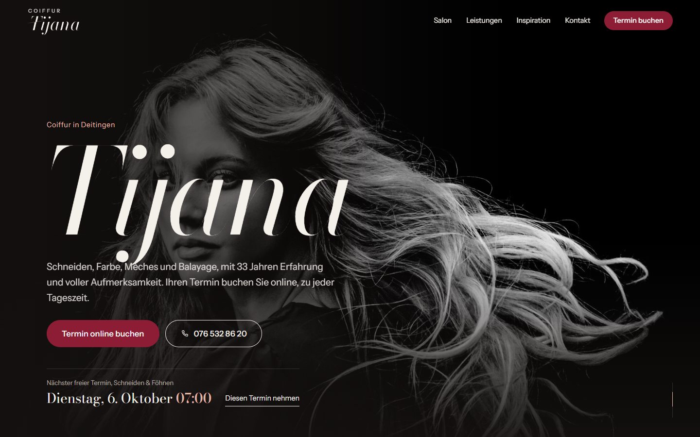 Startseite von coiffeur-tijana.ch auf dem Computer
