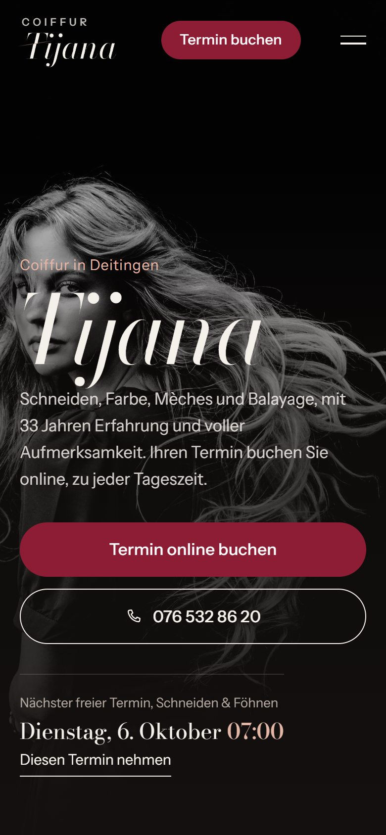 Startseite von coiffeur-tijana.ch auf dem Handy